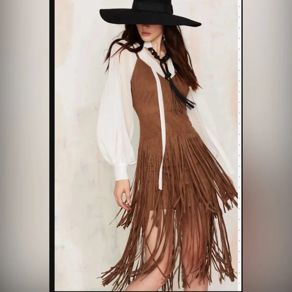 Nasty Gal Brown Fringe Mini Dress - Picture 2 of 8